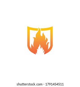 Escudo con símbolo de llama de fuego plantilla de logotipo ilustración vectorial
