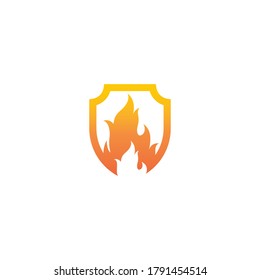 Shield with fire flame symbol logo template vector illustration