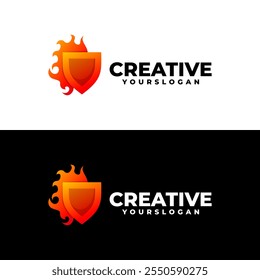 Image vectorielle de conception logo gradient d'incendie bouclier 