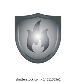 Shield & Fire Icon. Fire Protection Illustration As A Simple Vector Sign & Trendy Symbol for Design and Websites, Presentation, Badge, Sticker or Mobile Application. 