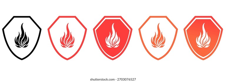 Shield fire icon or security shield protection icon with fire symbol