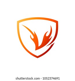 Shield Fire Letter V Initial Logo Template, Ready For Use