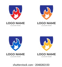 Design, Schild und Feuer des Schildfeuers, kombiniertes Logo mit florfarbigem Stil