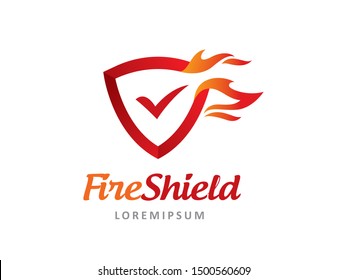 Shield and fire logo symbol or icon template