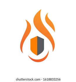 shield and fire protection concept custom firefighter logo vector design symbol