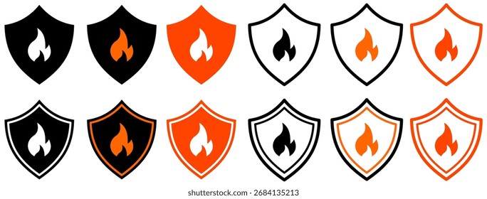 shield fire protection icon set.