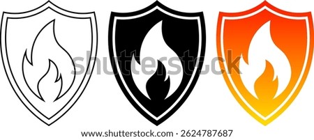 shield fire protection icon set