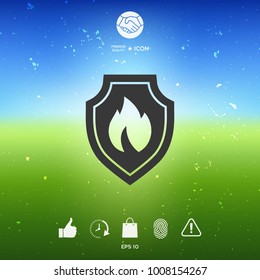 Shield with fire sign - protection icon