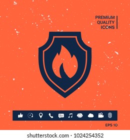 Shield with fire sign - protection icon