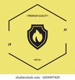 Shield with fire sign - protection icon