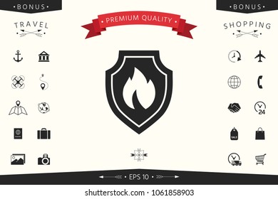 Shield with fire sign - protection icon