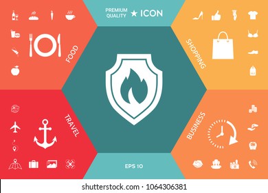 Shield with fire sign - protection icon