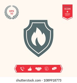 Shield with fire sign - protection icon