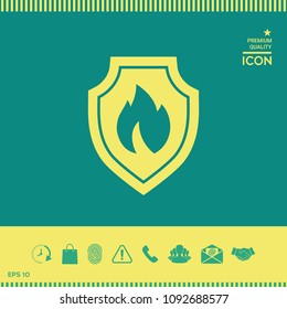 Shield with fire sign - protection icon