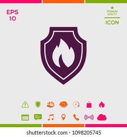 Shield with fire sign - protection icon