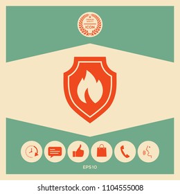 Shield with fire sign - protection icon