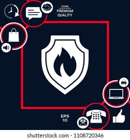 Shield with fire sign - protection icon
