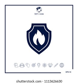 Shield with fire sign - protection icon