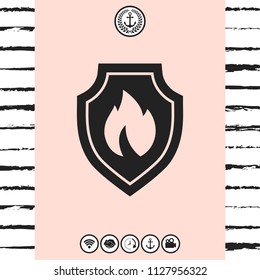 Shield with fire sign - protection icon
