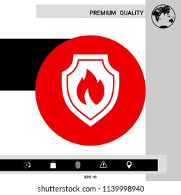 Shield with fire sign - protection icon