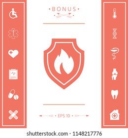 Shield with fire sign - protection icon