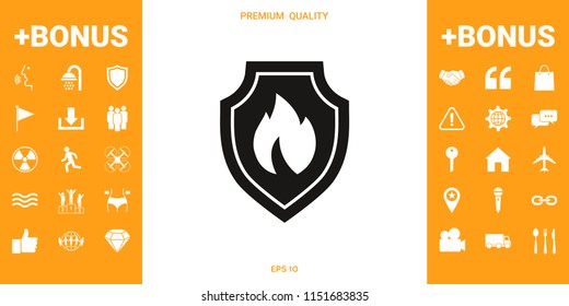 Shield with fire sign - protection icon