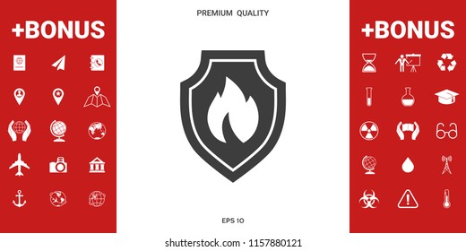 Shield with fire sign - protection icon