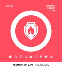 Shield with fire sign - protection icon. Graphic elements for your design