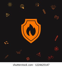 Shield with fire sign - protection icon. Graphic elements for your design