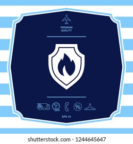 Shield with fire sign - protection icon. Graphic elements for your design