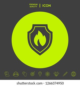 Shield with fire sign - protection icon. Graphic elements for your design