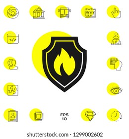 Shield with fire sign - protection icon. Graphic elements for your design