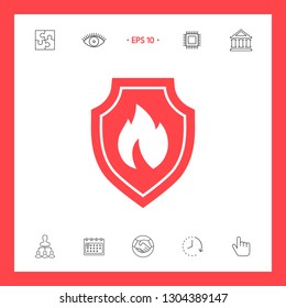 Shield with fire sign - protection icon. Graphic elements for your design