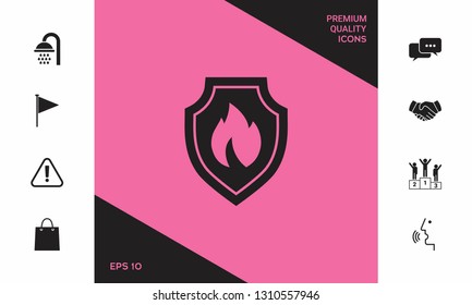 Shield with fire sign - protection icon. Graphic elements for your design