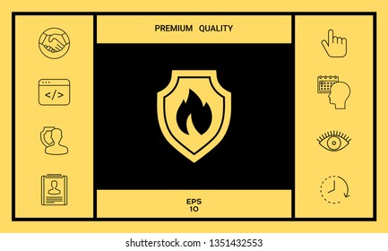 Shield with fire sign - protection icon. Graphic elements for your design