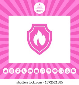 Shield with fire sign - protection icon. Graphic elements for your design