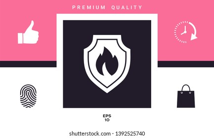 Shield with fire sign - protection icon