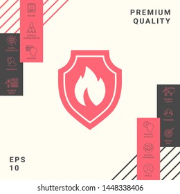 Shield with fire sign - protection icon. Graphic elements for your design