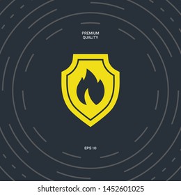 Shield with fire sign - protection icon. Graphic elements for your design
