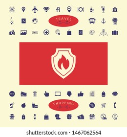Shield with fire sign - protection icon. Graphic elements for your design