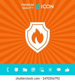 Shield with fire sign - protection icon. Graphic elements for your design