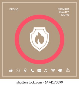 Shield with fire sign - protection icon. Graphic elements for your design