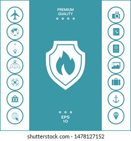 Shield with fire sign - protection icon. Graphic elements for your design