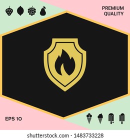 Shield with fire sign - protection icon. Graphic elements for your design