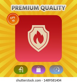 Shield with fire sign - protection icon. Graphic elements for your design