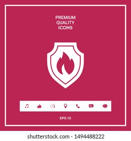 Shield with fire sign - protection icon. Graphic elements for your design