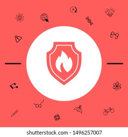 Shield with fire sign - protection icon. Graphic elements for your design
