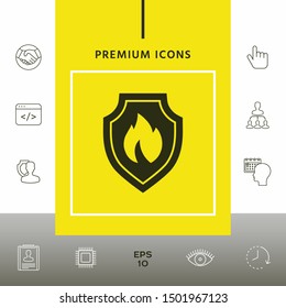 Shield with fire sign - protection icon. Graphic elements for your design