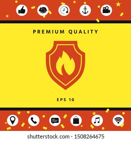 Shield with fire sign - protection icon. Graphic elements for your design