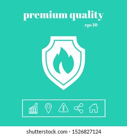 Shield with fire sign - protection icon. Graphic elements for your design